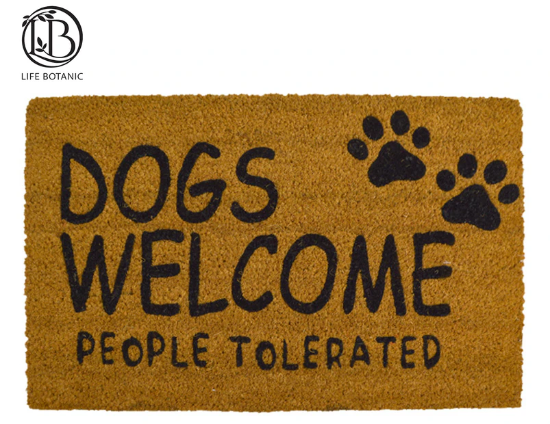 Life Botanic 40x60cm Dogs Welcome PVC Backed Coir Doormat - Natural/Black