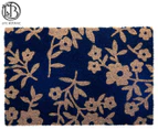 Life Botanic 40x60cm Navy Floral PVC Backed Coir Doormat - Natural/Blue