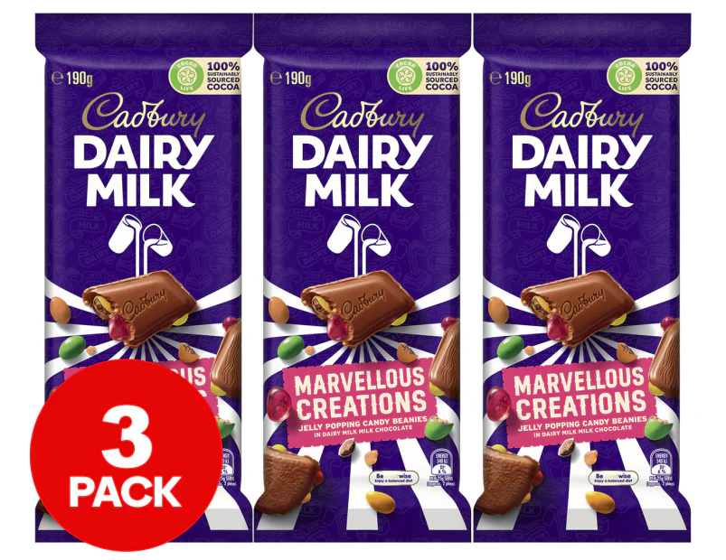 3 x Cadbury Dairy Milk Marvellous Creations Jelly Popping Candy Beanies 190g