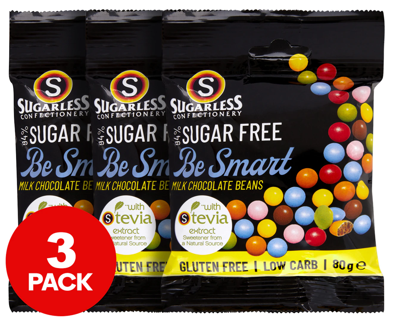 3 x Sugarless Confectionery Be Smart Beans Milk Chocolate 80g