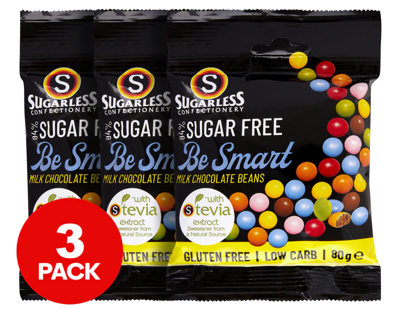 3 x Sugarless Confectionery Be Smart Beans Milk Chocolate 80g