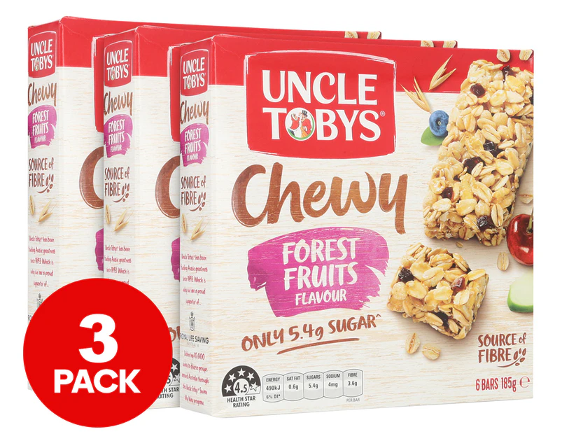 3 x 6pk Uncle Tobys Chewy Muesli Bars Forest Fruits 185g