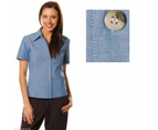 New Ladies Womens Chambray Short Sleeve Business Casual Work Dress Cotton Shirt - Chambray