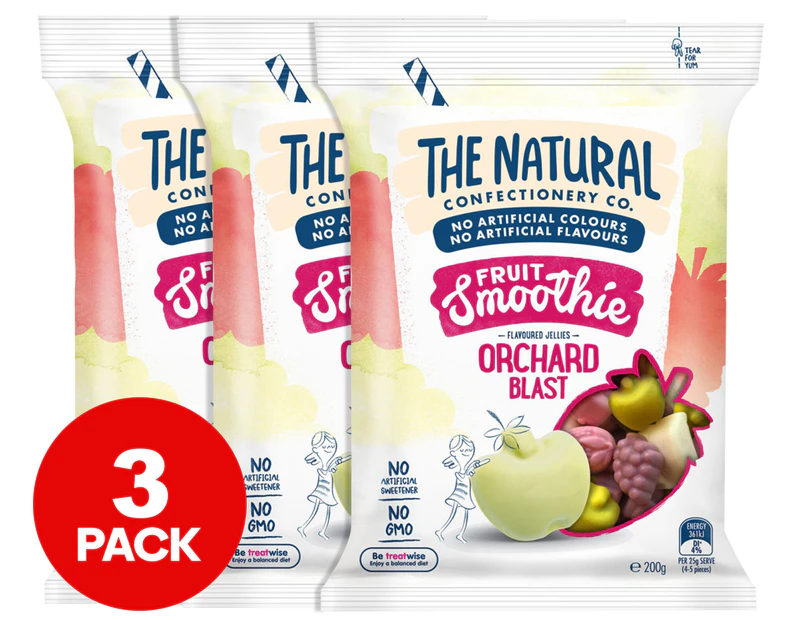 3 x The Natural Confectionery Company Fruit Smoothie Lollies Orchard Blast 220g