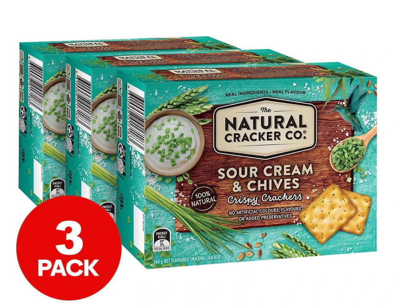 3 x The Natural Cracker Co. Crispy Crackers Sour Cream & Chives 160g