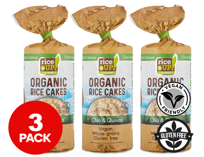3 x Rice Up Organic Brown Rice Cakes w/ Chia & Quinoa 120g
