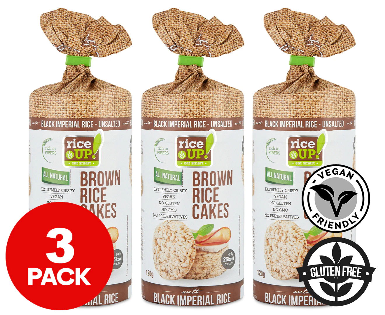 3 x Rice Up Brown Rice Cakes w/ Black Imperial Rice 120g