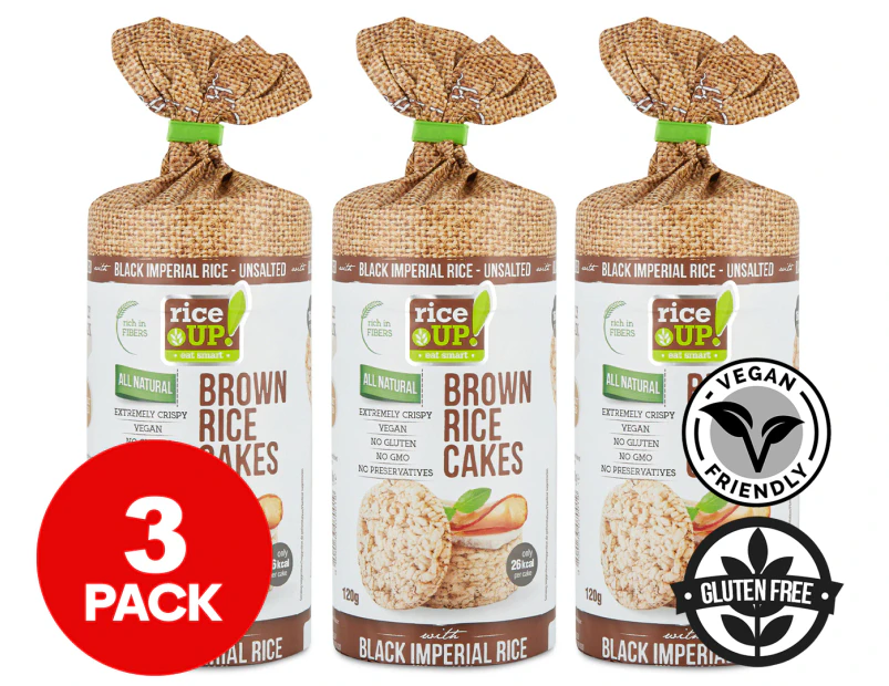 3 x Rice Up Brown Rice Cakes w/ Black Imperial Rice 120g