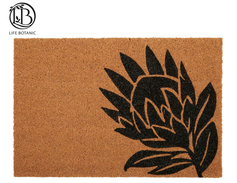 Life Botanic 40x60cm Protea Stem PVC Backed Coir Doormat - Natural/Black