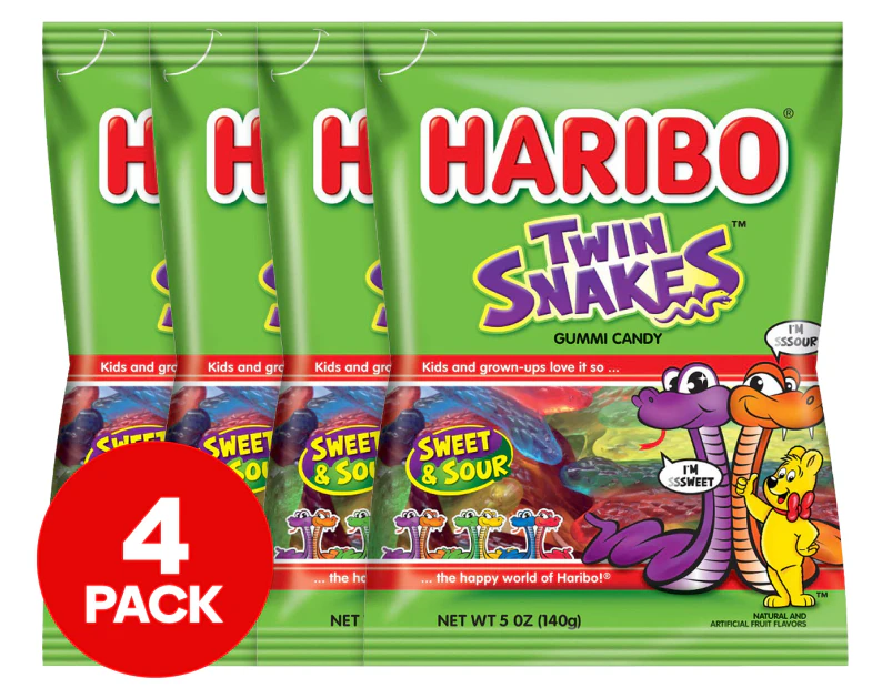 4 x Haribo Sweet & Sour Twin Snakes 140g