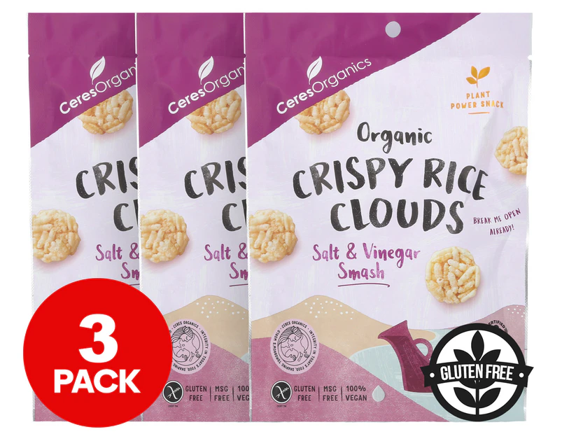 3 x Ceres Organics Crispy Clouds Salt & Vinegar Smash 50g