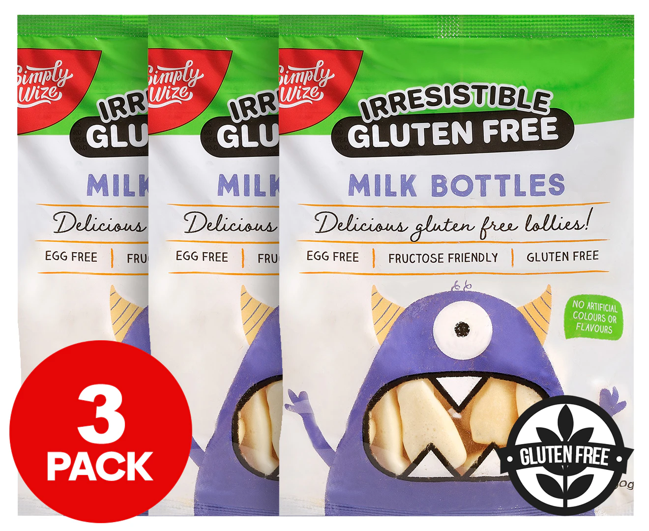 3 x Simply Wize Irresistible Gluten Free Milk Bottles 150g