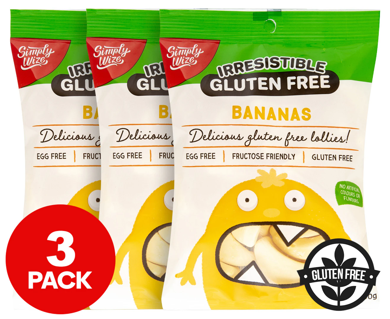 3 x Simply Wize Irresistible Gluten Free Bananas 100g