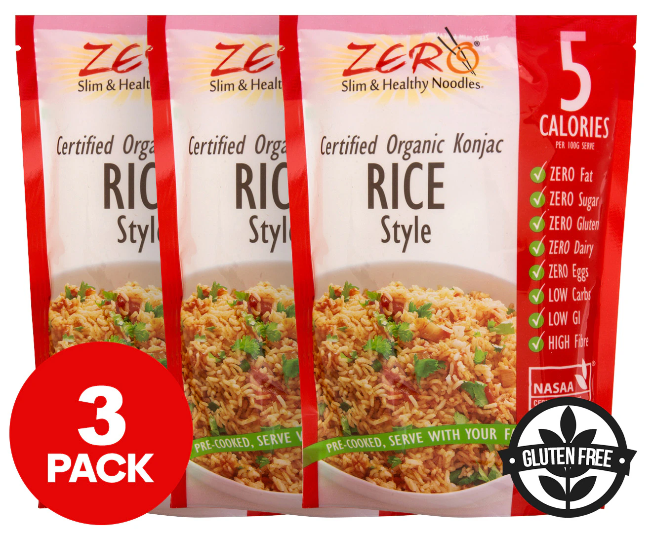 3 x ZERO Certified Organic Konjac Rice Style 400g