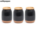 Set of 3 Salt & Pepper Amana Canisters w/ Lids - Black