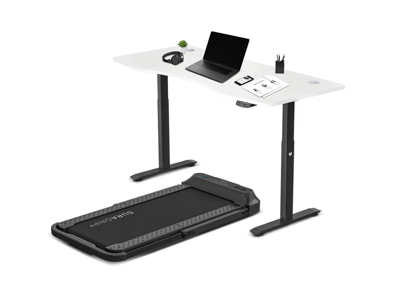 Lifespan Fitness V-FOLD Treadmill with ErgoDesk Automatic Standing Desk 1500mm in White/Black