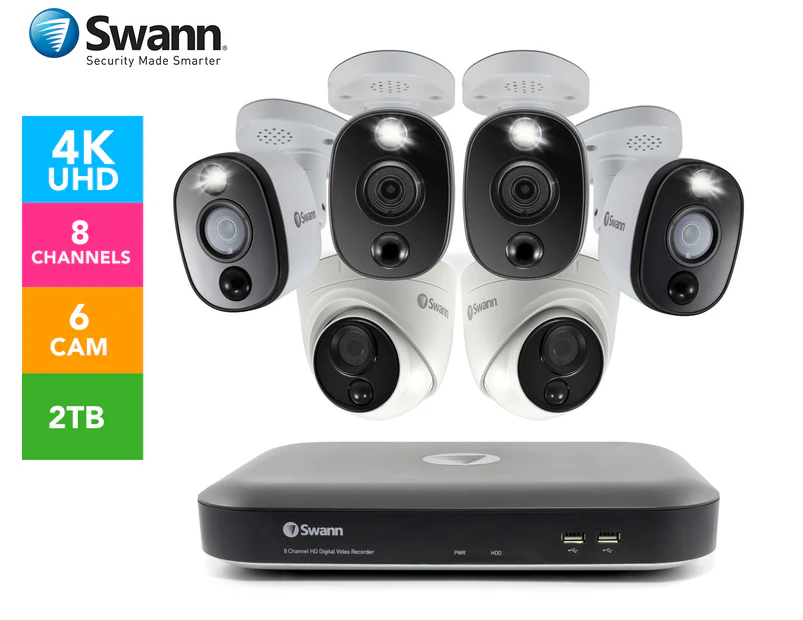 Swann SODVK-855804WL2D 6 Camera 8 Channel 4K UHD DVR Security System