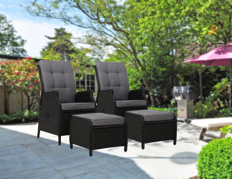 Recliner Chairs Sun lounge Outdoor Setting Patio Furniture Wicker Sofa 2pcs