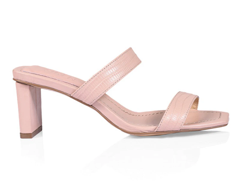 Siren Women's Parker Low Heel Leather Mules - Pink Lizard Emboss