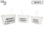 Set of 3 Willow & Silk Nested Farmers Market Buckets - Distressed White/Black