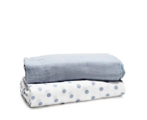 2PK Onkaparinga Baby Muslin Sleeping Blanket Swaddle Wrap Cotton Blue Spots