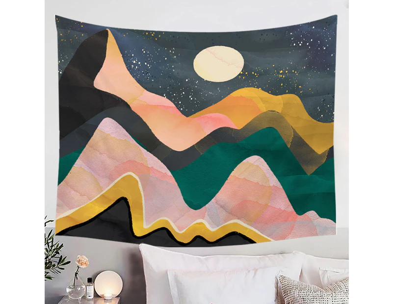 Artistic Mountains under a Full Moon Tapestry