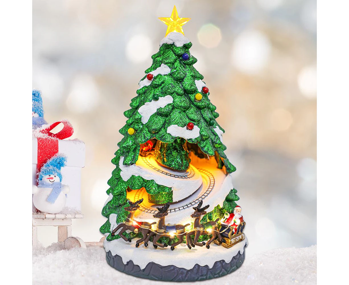 WISH Musical LED Light Christmas Village Christmas Tree Train Snow Covered Christmas Dollhouse Large Christmas Decoration Xmas Decoration