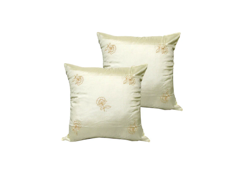 Accessorize Set of 2 Tiarni Embroidery Faux Silk Square Cushion Covers 45 x 45 cm