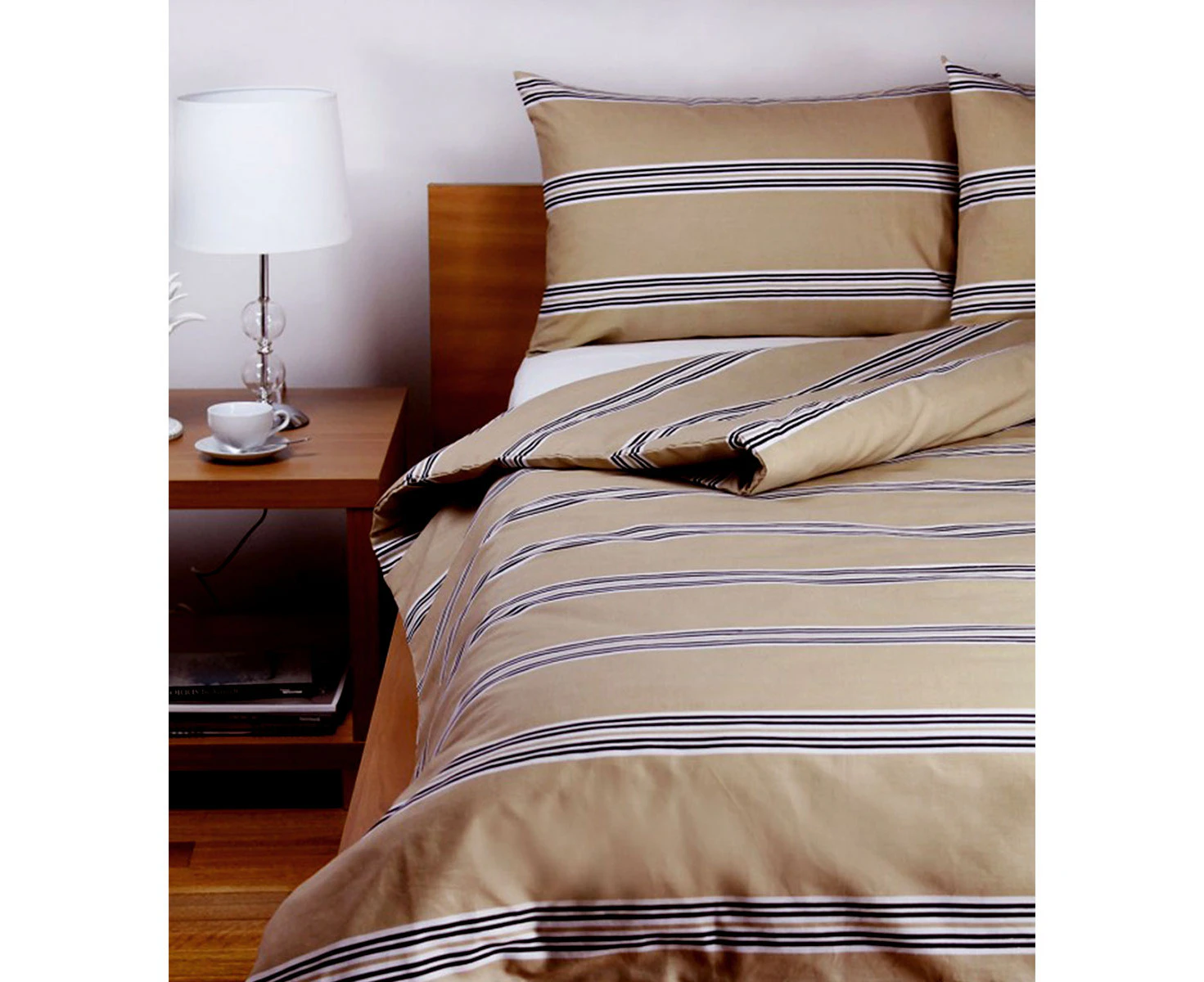 Jason Hudson Stripe Latte Quilt Cover Set