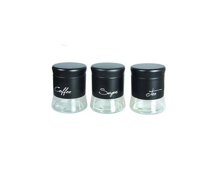 The House of Florence Three Piece Set Black Glass Canisters