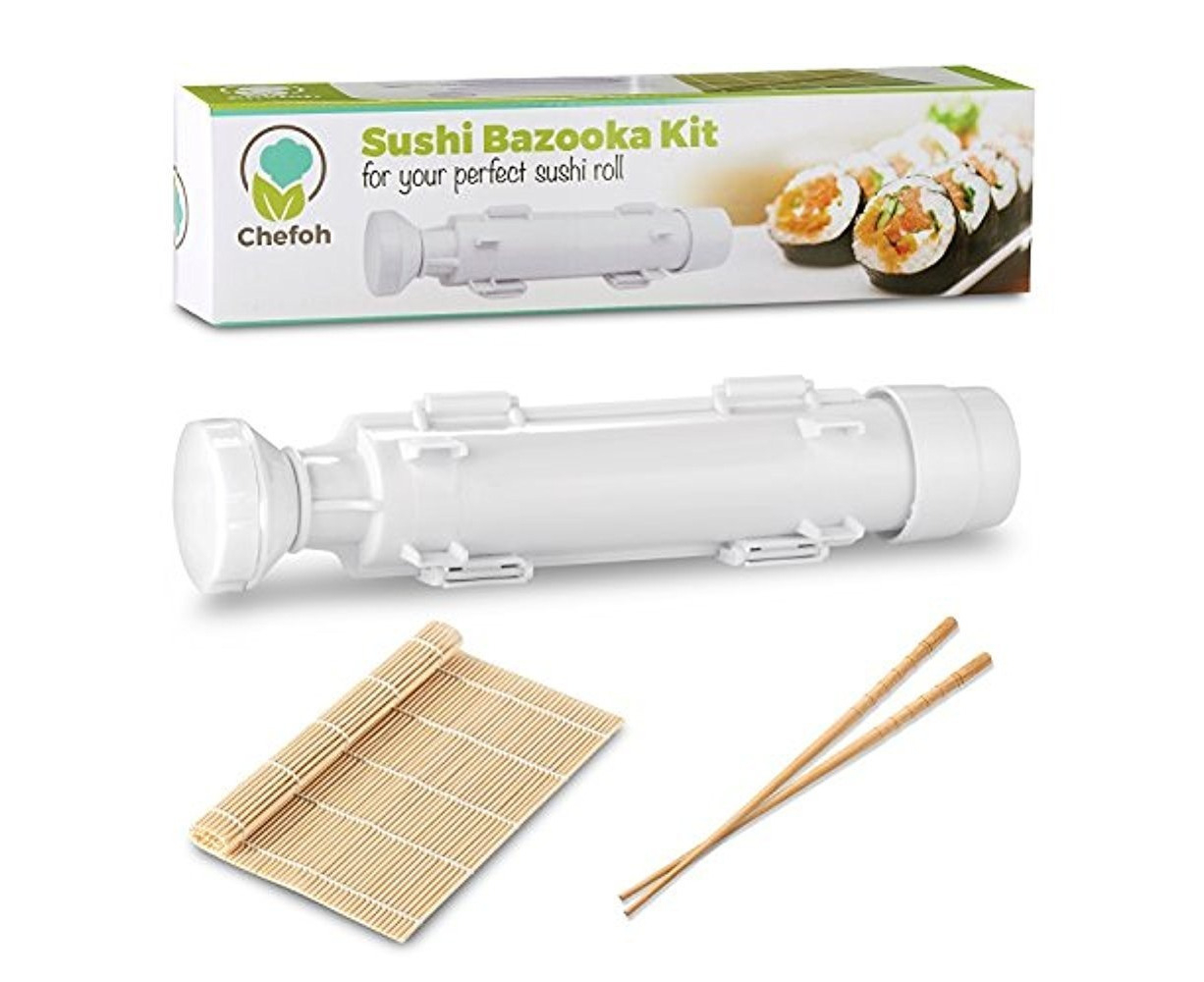 Sushi Roller Bazooka kit + Carbonized Bamboo Mat DIY Rice Roller