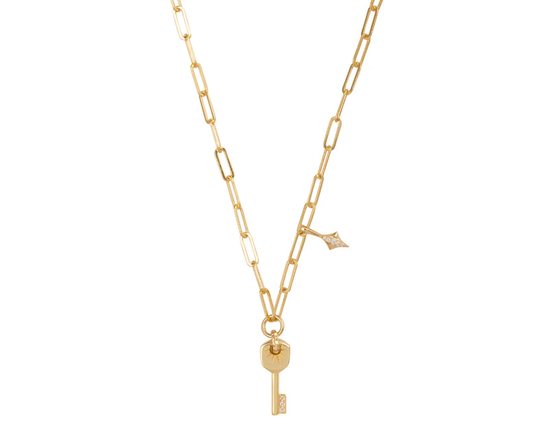 Wanderlust + Co All Things Are Possible Key Necklace - Gold