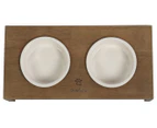 Charlie's Raised Wooden Dual Pet Feeder w/ Porcelain Bowls - Natural Brown/White