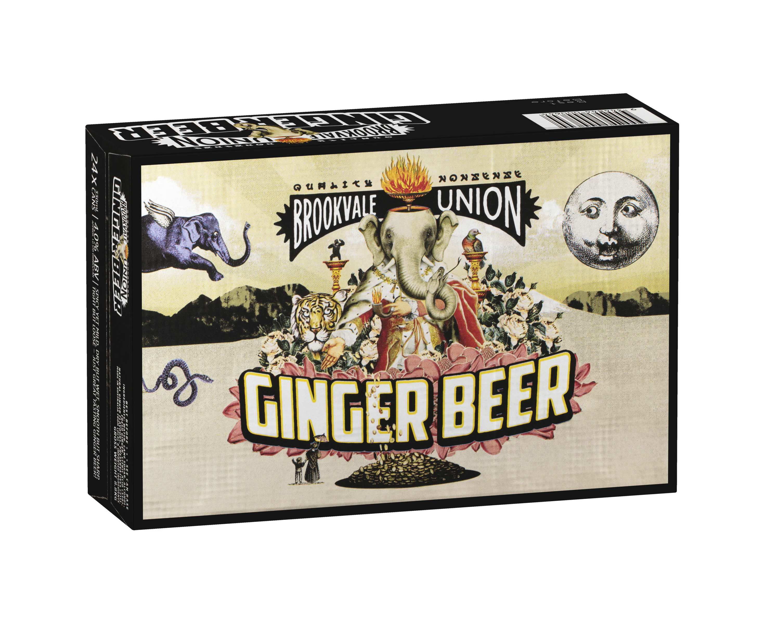 Brookvale Union Alcoholic Ginger Beer, Spicy & Smooth Finish, 4% ABV, 330mL (Case of 24 Cans)