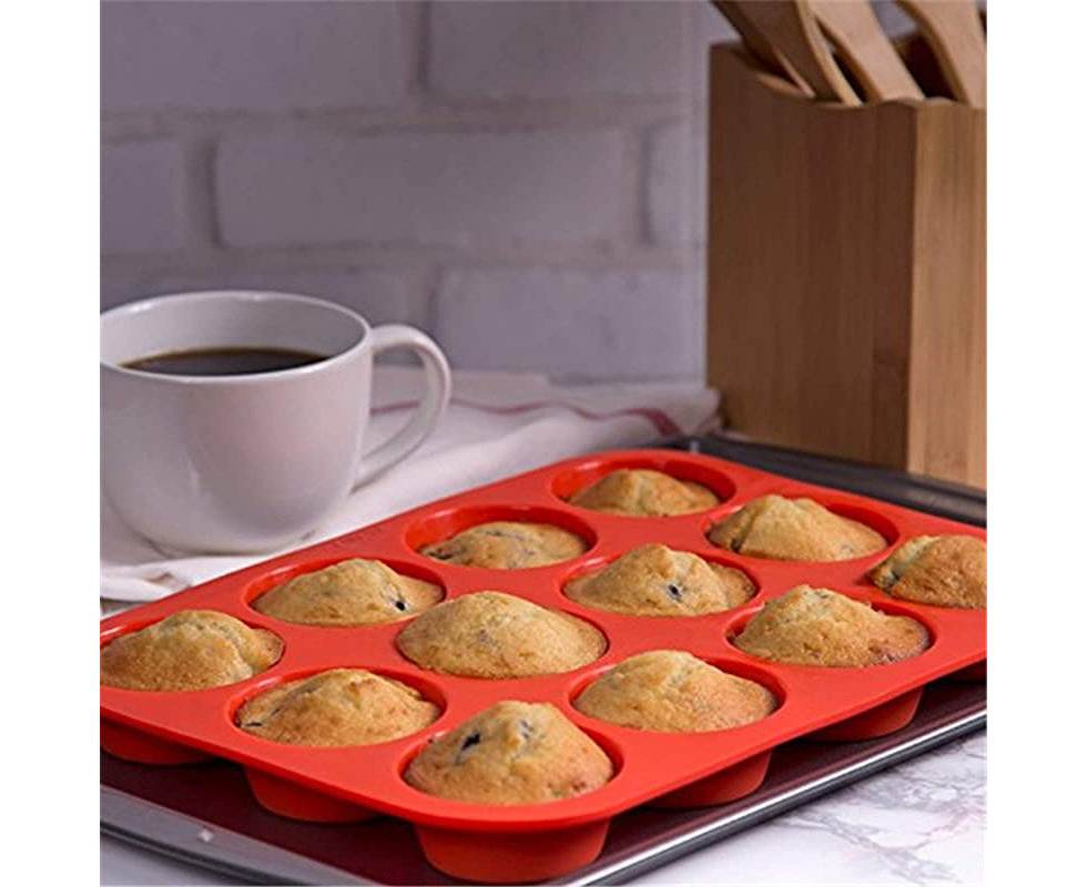 Mini Muffin &Cupcake Set, 24 Cups 2-Pieces, Nonstick Silicone Baking Pan,  BPA Frees and Dishwasher Safe, Great for Making Muffin Cakes, Tart, Bread  (24 Cups Red,2 PCS)