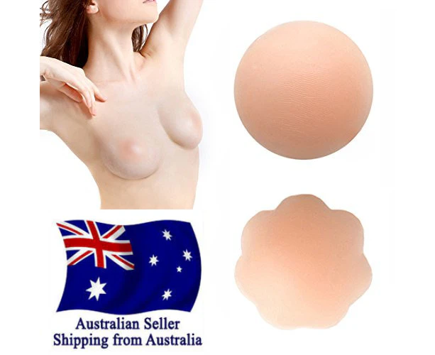 Women Nipple Covers - Petal Or Round Shape Stick On Silicone Nude Boob Cover Sexy New Silicone - Beige