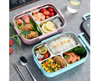 4 Grids Stainless Thermal Insulated Lunch Box Portable Bento Food Container With Spoon & Chopsticks Pink