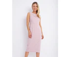 Holly Ruched Shoulder Midi Dress - Pastel Pink