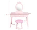 Giantex Kids Vanity Wooden Dressing Table Stool Set with Cushioned Chair & Real Mirror,Christmas gift, Pink