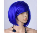 Taobaopit Fashion Girl Natural Short Straight Wigs Diagonal Bangs Wigs-Navy Blue-Ladies