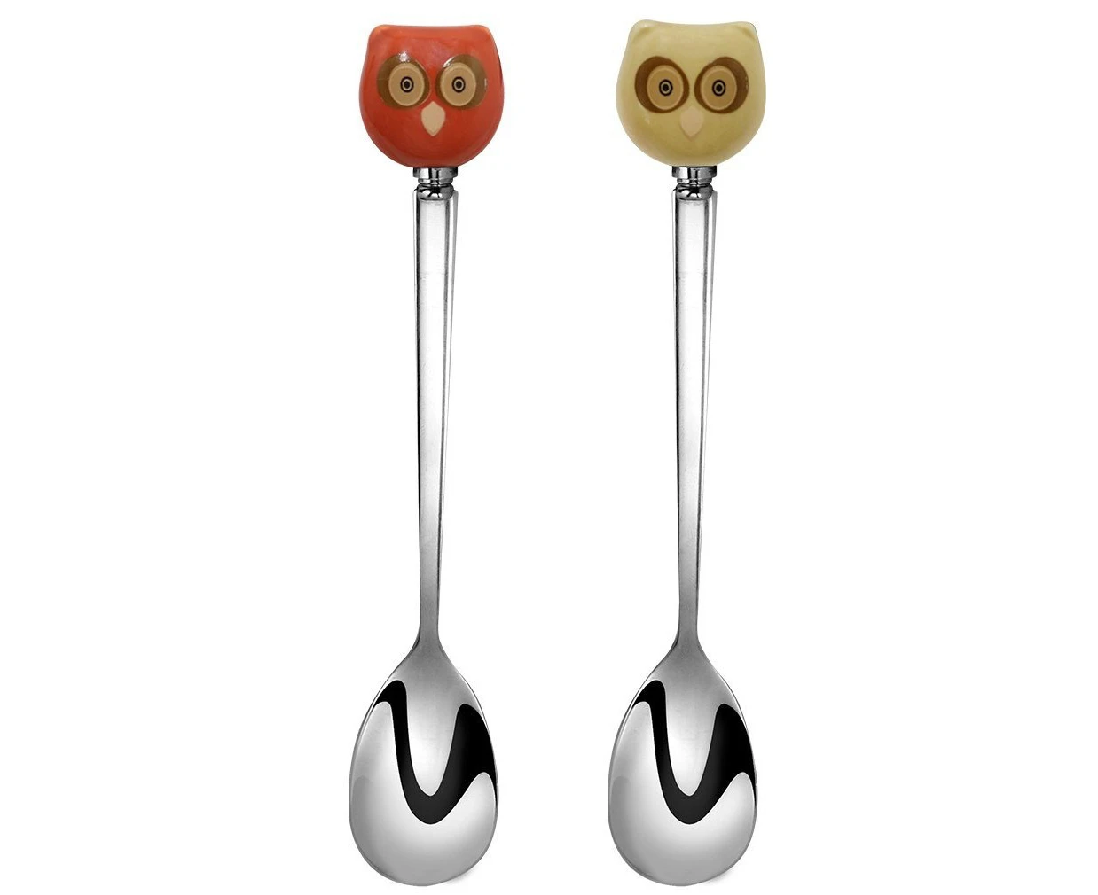 Sqowl Cute Little Stainless Steel Ceramic Owl Coffee Spoon Small Tea Spoons Set for Mom and Owl Lovers Red and Yellow