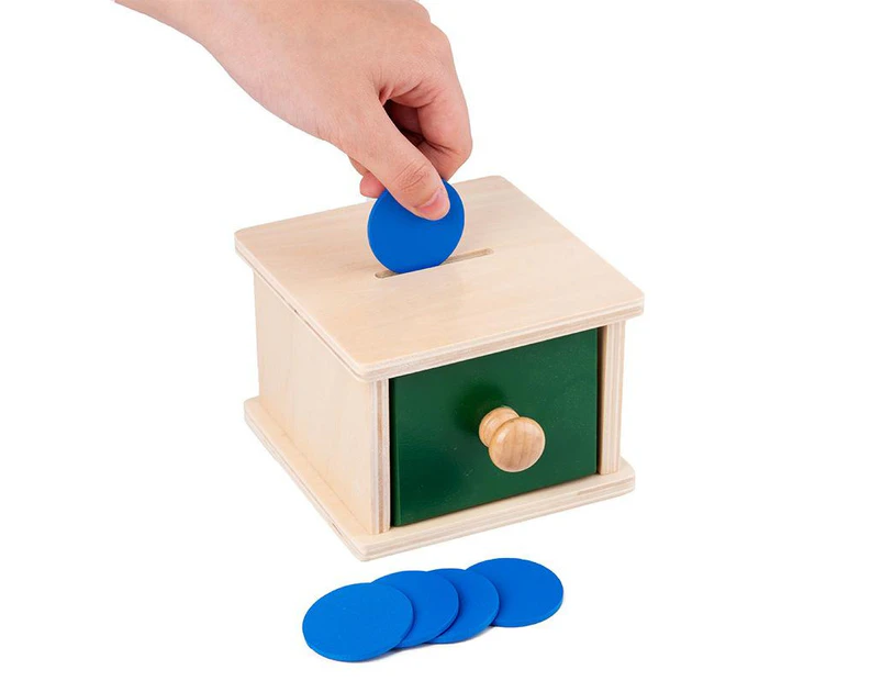 Montessori Wooden Educational Object Permanence Coin Box for Early Learning