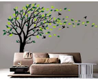 (Black green) - Large Dark and Green Tree Blowing in the Wind Tree Wall Decals Wall Sticker Vinyl Art Kids Rooms Teen Girls Boys Wallpaper Murals Sticker W
