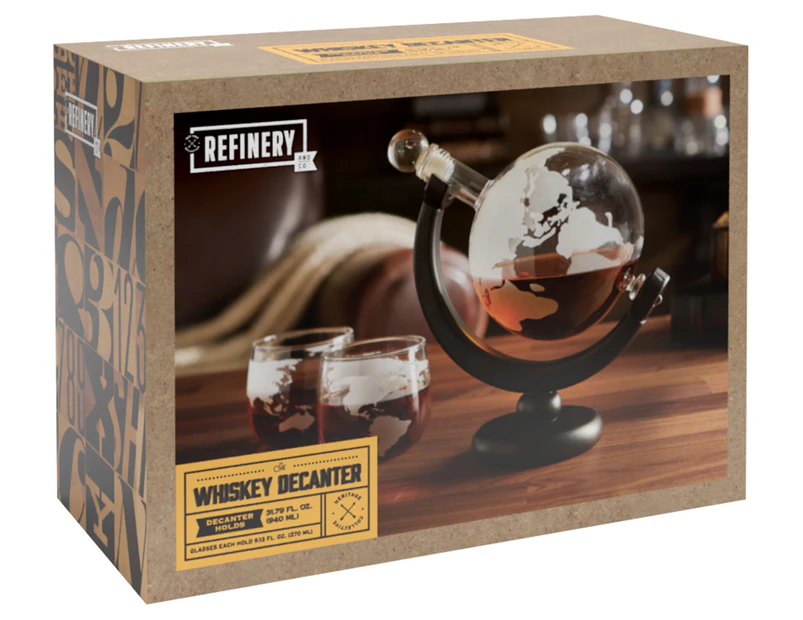 Refinery & Co. 4-Piece Globe Whiskey Decanter & Glass Set - Frosted/Clear