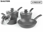 Salter 4-Piece EasyPour Non Stick Marble Coated Cookware Set with 3 EasyPour lids