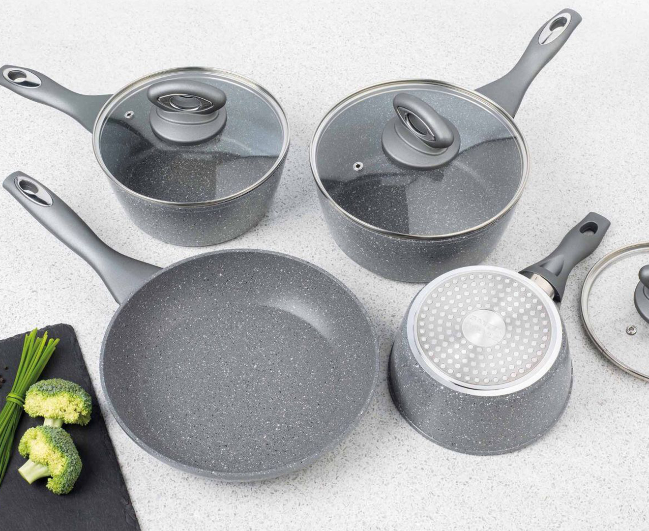 Salter 4-Piece Marble Coated Non Stick Forged Cookware Set with 3 Lids ...