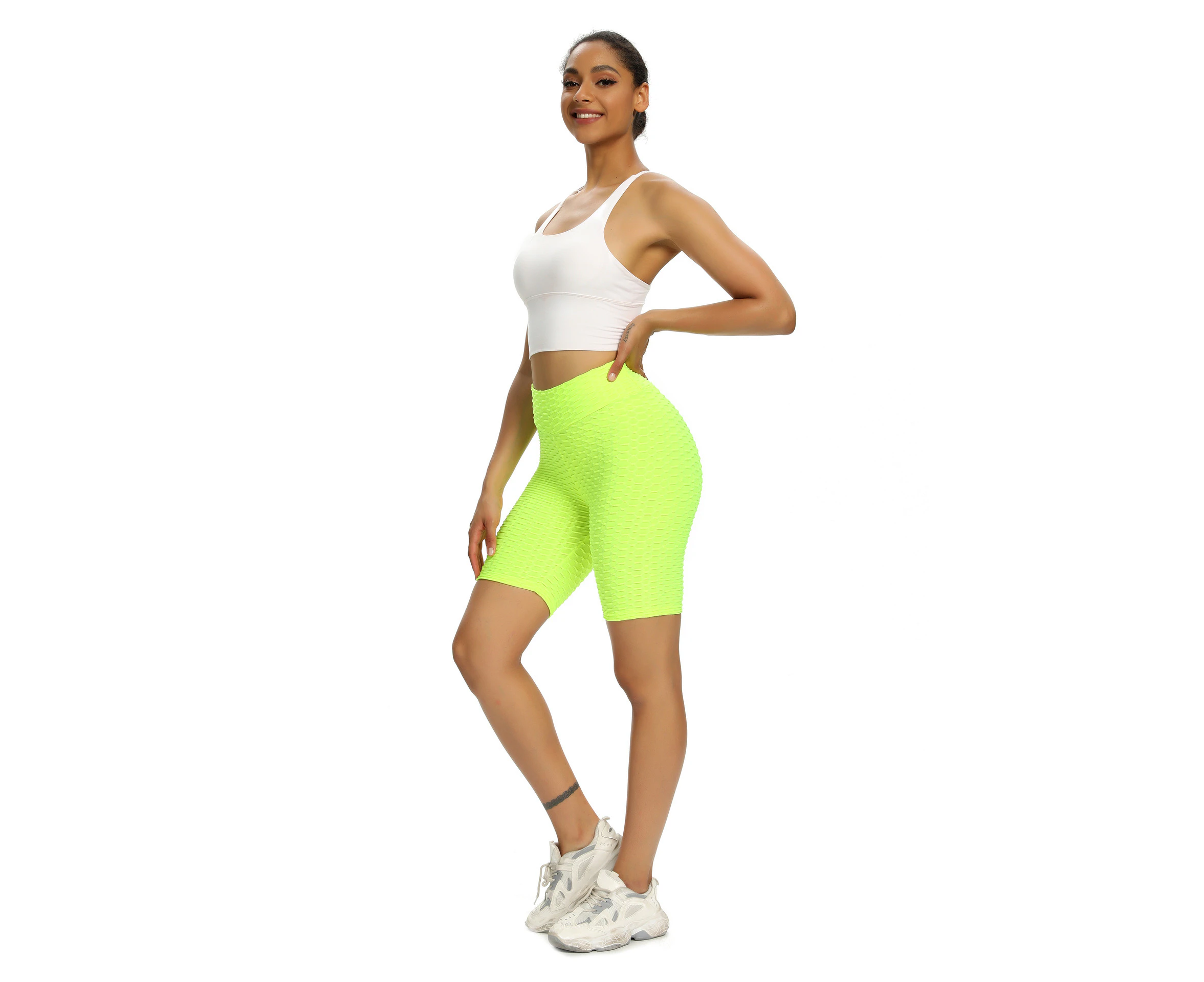 Bonivenshion Women's High Waisted Yoga Shorts for Women Stretchy Tummy Control Butt Lift Booty Workout Shorts-Yellow