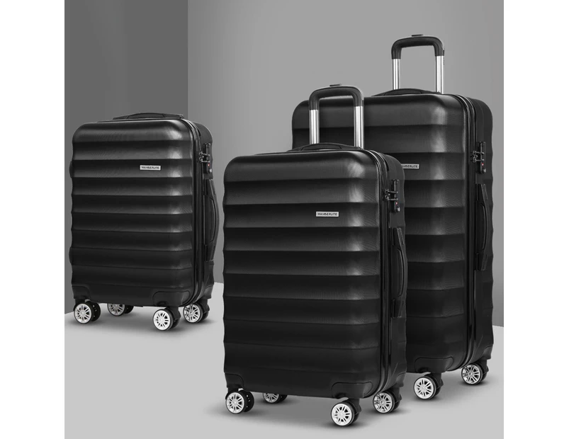 Wanderlite 3pc Luggage Sets Suitcase Set TSA Black Hard Case Lightweight