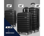 Wanderlite 3pc Luggage Sets Suitcase Set TSA Black Hard Case Lightweight