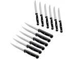 dearithe Serrated-Steak Knives Set of 12, Black Full-Tang Triple Rivet Steak Knife Set, 22cm , For Kitchen Restaurant Tableware Camping ,Dishwasher Safe, S
